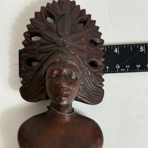 Wooden Carved Indigenous Woman Bust Sculpture Home Decor Native VTG Tribal - Picture 13 of 16